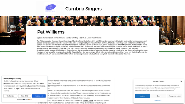 Screenshot of the Cumbria Rural Choirs CIO website