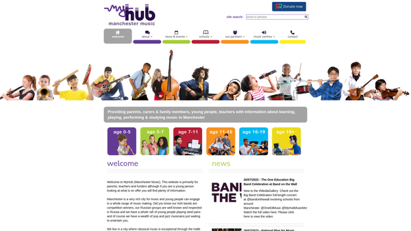 Screenshot of the Myhub Music Trust. website
