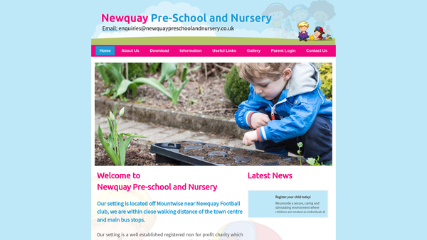 Screenshot of the Newquay Pre-School website