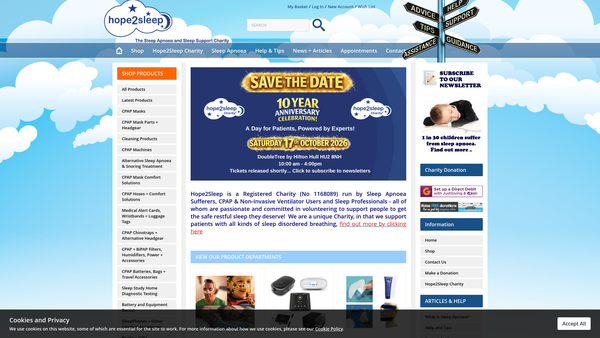 Screenshot of the Hope2sleep website