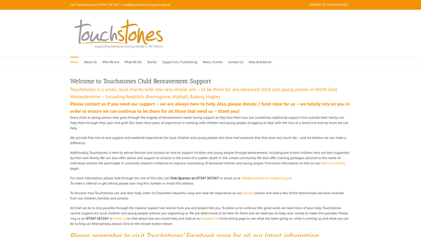 Screenshot of the Touchstones Child Bereavement Support website