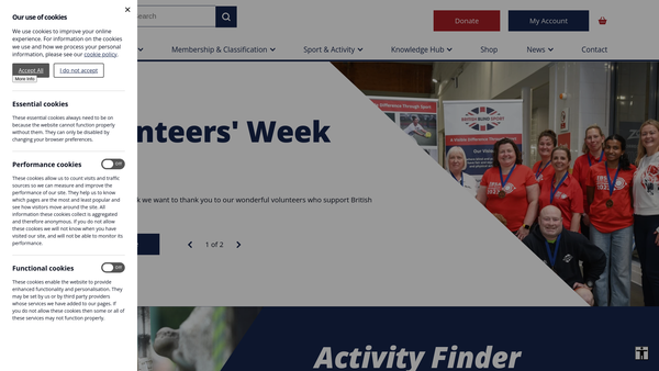 Screenshot of the British Blind Sport website