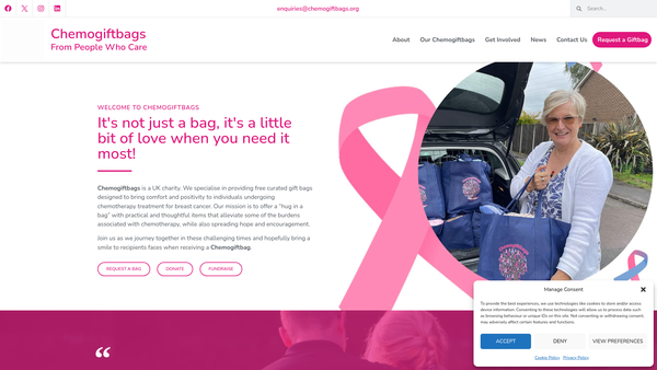 Screenshot of the Chemogiftbags website