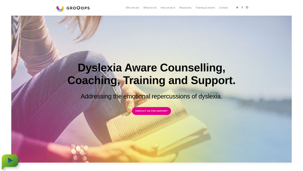 Screenshot of the Grooops Dyslexia Aware Counselling website