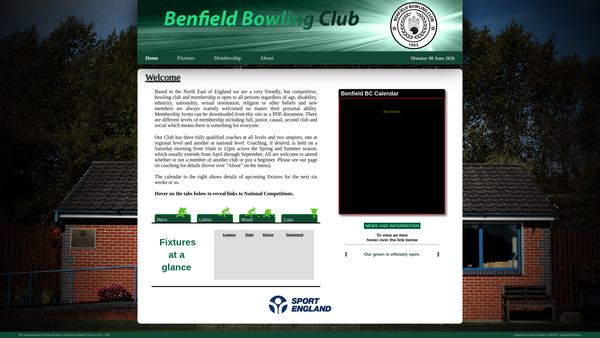 Screenshot of the Benfield Bowling Club website