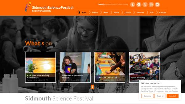 Screenshot of the Sidmouth Science Festival website