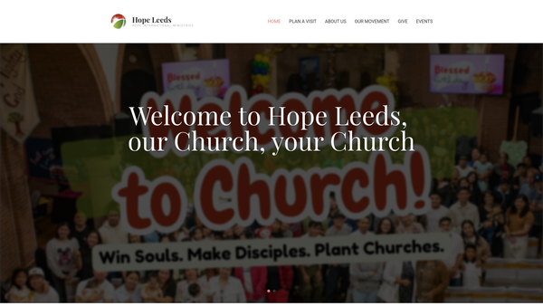 Screenshot of the Hope Leeds Community Church CIO website