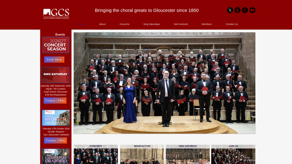 Screenshot of the Gloucester Choral Society website