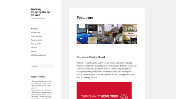 Screenshot of the Nazeing Congregational Church website
