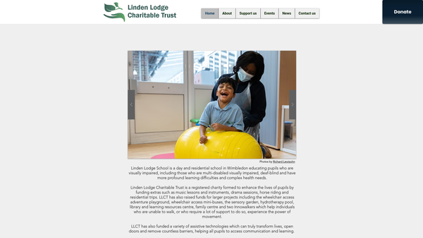 Screenshot of the The Linden Lodge Charitable Trust website