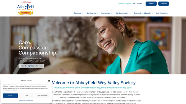 Screenshot of the Abbeyfield Wey Valley Society Limited website