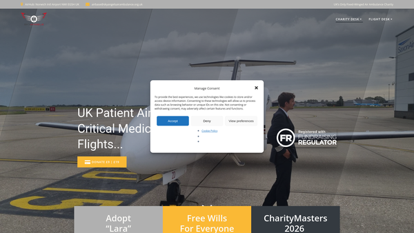 Screenshot of the Skyangels Air Ambulance website