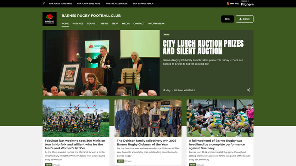 Screenshot of the Barnes Rugby Football Club website