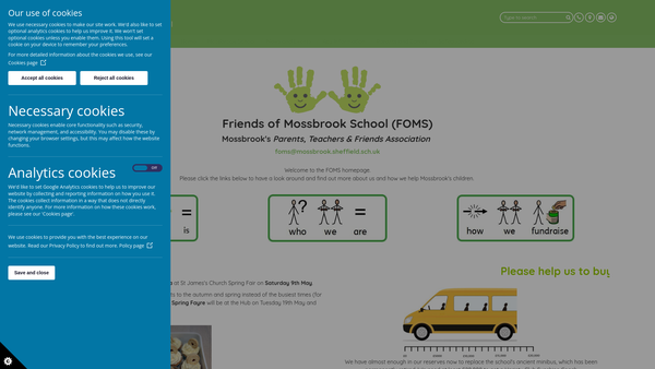 Screenshot of the Friends Of Mossbrook School website