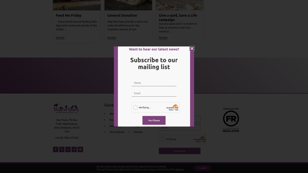 Screenshot of the War Paws Limited website