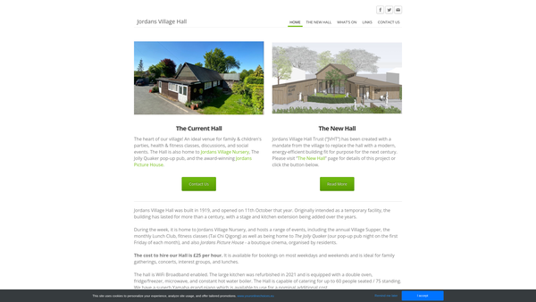Screenshot of the Jordans Village Hall Trust website