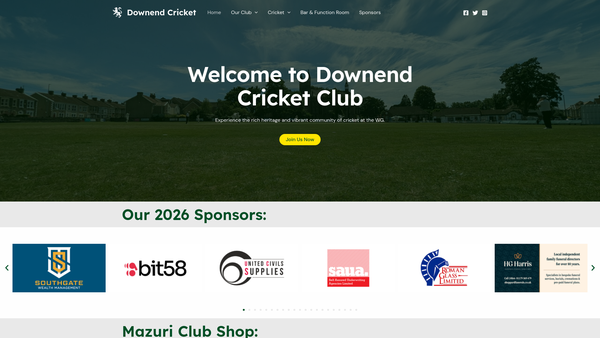 Screenshot of the Downend Cricket Club website