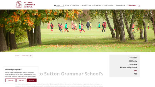 Screenshot of the The Suttonian Foundation website