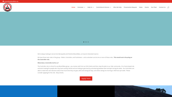 Screenshot of the Merseyside & Cheshire Blood Bikes website