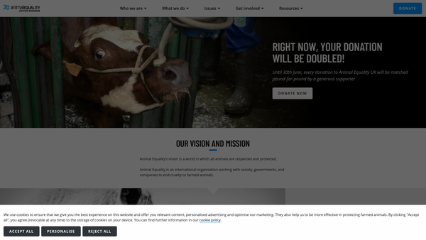 Screenshot of the Animal Equality website