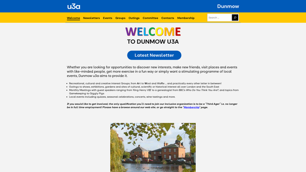 Screenshot of the Dunmow U3A website