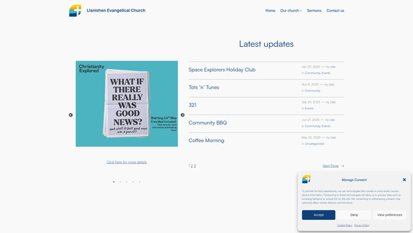 Screenshot of the Llanishen Evangelical Church website