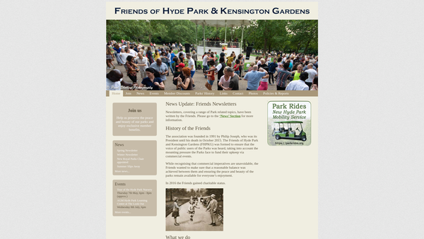 Screenshot of the Friends Of Hyde Park And Kensington Gardens website