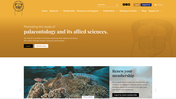 Screenshot of the The Palaeontological Association website
