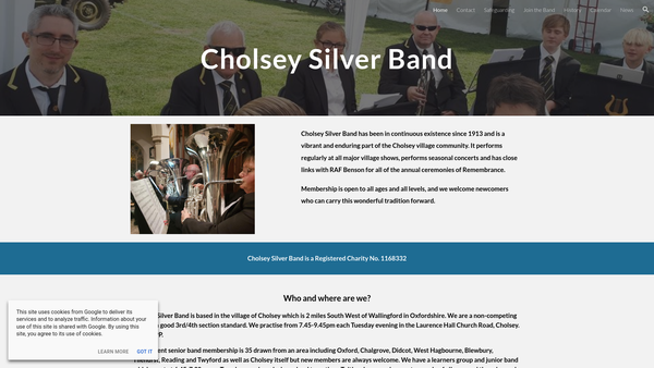 Screenshot of the Cholsey Silver Band website