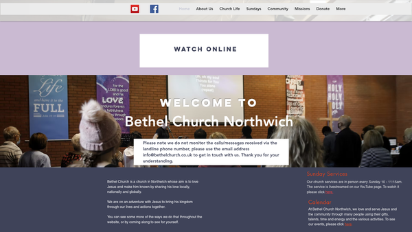 Screenshot of the Bethel Church, Northwich website