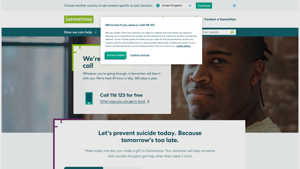 Screenshot of the Tunbridge Wells And District Samaritans website