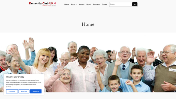 Screenshot of the Dementia Club UK website
