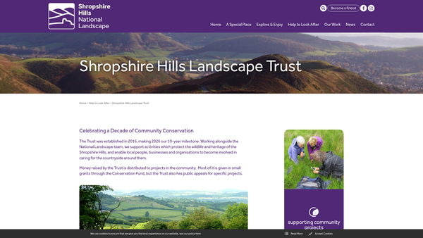 Screenshot of the Shropshire Hills Aonb Trust website