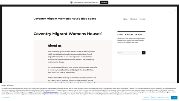 Screenshot of the Coventry Migrant Womens Houses website