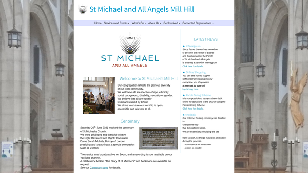 Screenshot of the The Parochial Church Council Of The Ecclesiastical Parish Of St. Michael And All Angels, Mill Hill website