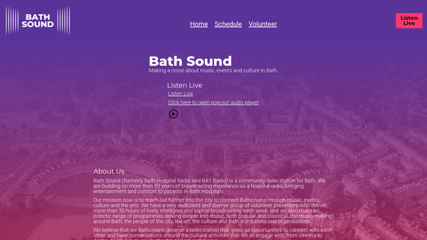 Screenshot of the Bath Hospital Radio website
