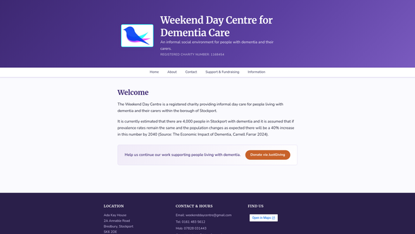 Screenshot of the The Weekend Day Centre For Dementia Care website