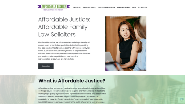 Screenshot of the Affordable Justice Ltd website