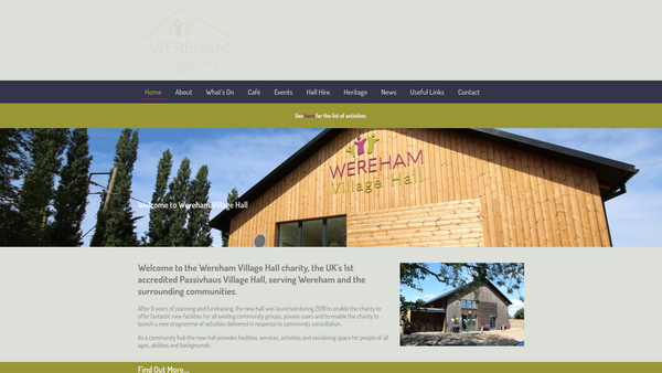 Screenshot of the Wereham Village Hall CIO website