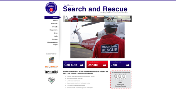 Screenshot of the Avon & Somerset Search And Rescue website