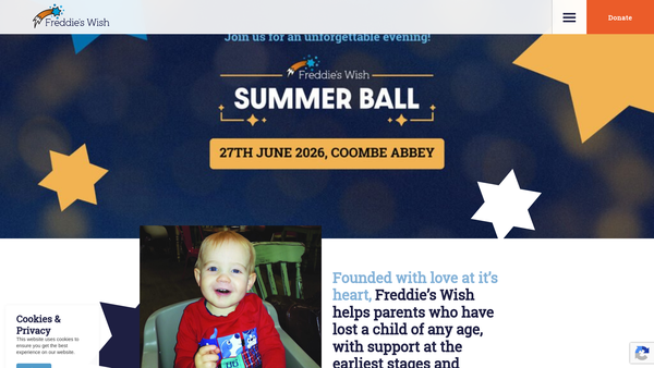 Screenshot of the Freddie's Wish website