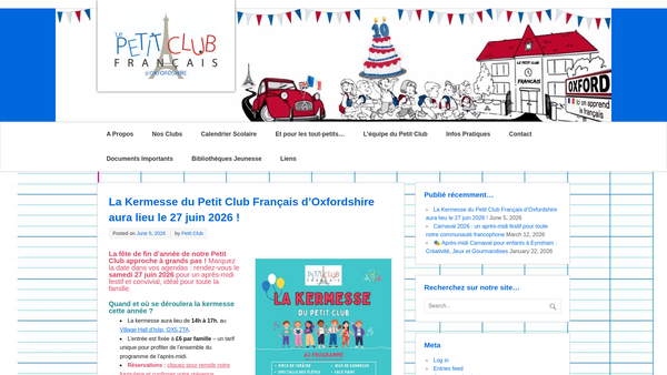Screenshot of the Le Petit Club Francais D'oxfordshire website