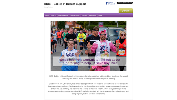 Screenshot of the Babies In Buscot Support website