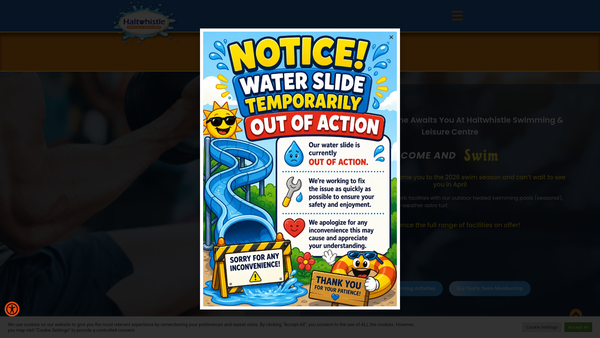 Screenshot of the Haltwhistle Swimming & Leisure Centre website