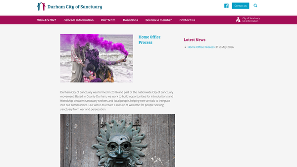 Screenshot of the Durham City Of Sanctuary website
