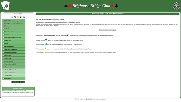 Screenshot of the Brighouse Bridge Club Limited website