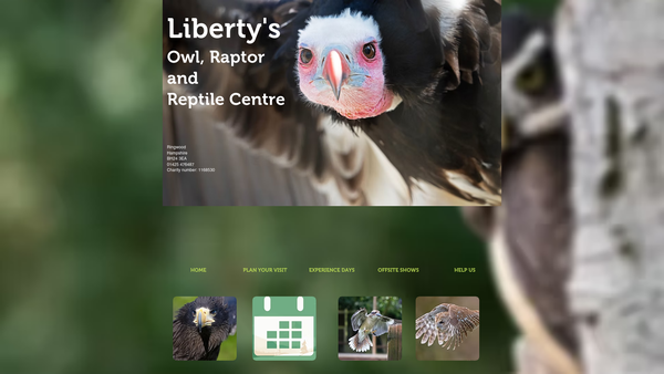 Screenshot of the Liberty's Owl Raptor & Reptile Centre website