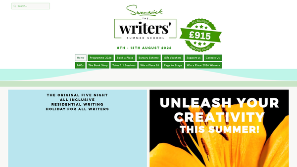 Screenshot of the The Writers' Summer School website
