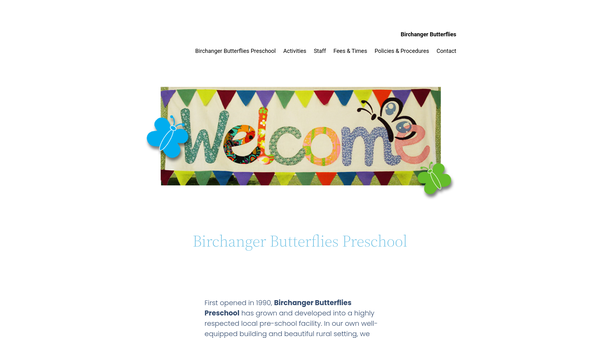 Screenshot of the Birchanger Butterflies Pre-School website
