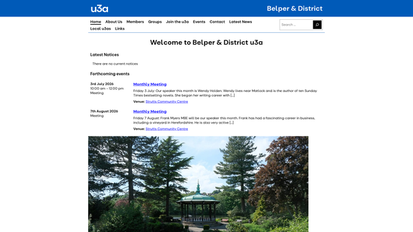 Screenshot of the Belper & District U3A website